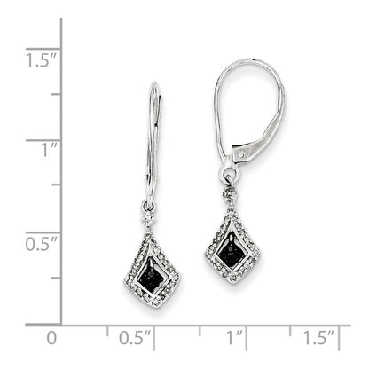 Sterling Silver Rhodium Plated Black/White Diamond Leverback Earrings