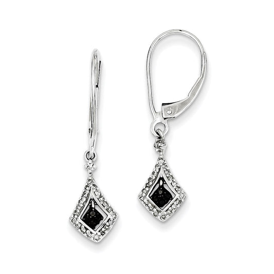 Sterling Silver Rhodium Plated Black/White Diamond Leverback Earrings