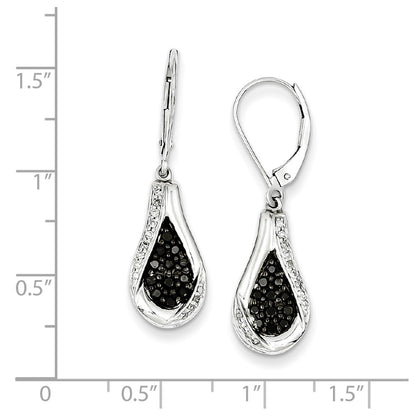 Sterling Silver Black Diamond Teardrop Leverback Earrings
