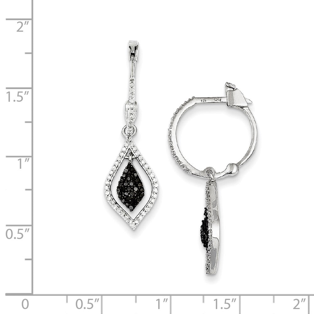 Sterling Silver Black and White Diamond Hinged Hoop Earrings