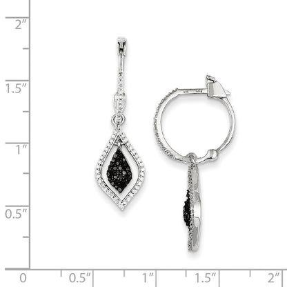 Sterling Silver Black and White Diamond Hinged Hoop Earrings