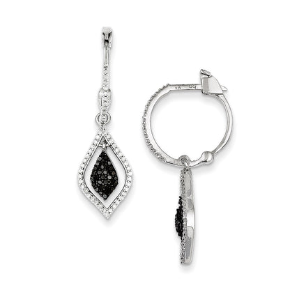Sterling Silver Black and White Diamond Hinged Hoop Earrings