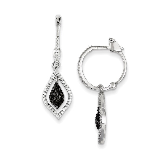 Sterling Silver Black and White Diamond Hinged Hoop Earrings