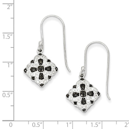 Sterling Silver Black/White Diamond Square Shepherd Hook Earrings