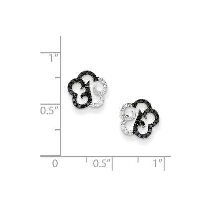Sterling Silver Black u0026 White Diamond Flower Post Earrings