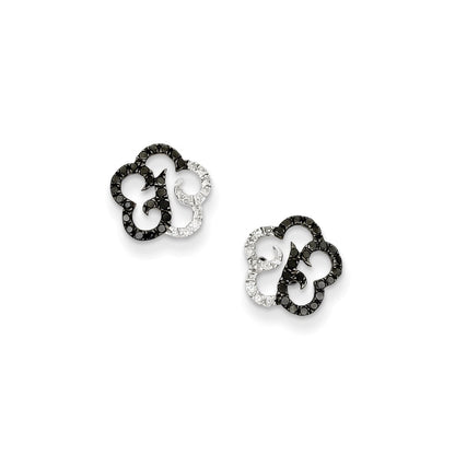 Sterling Silver Black u0026 White Diamond Flower Post Earrings