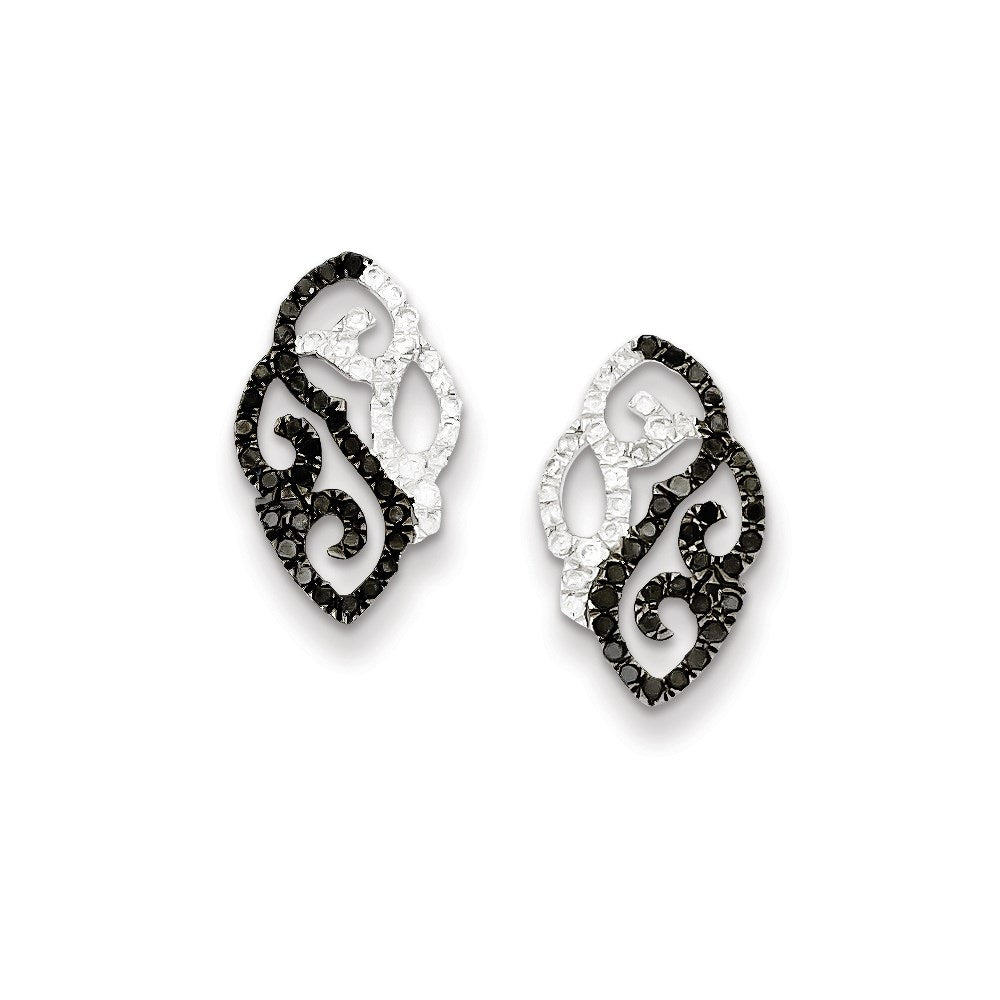Sterling Silver Black and White Diamond Earrings