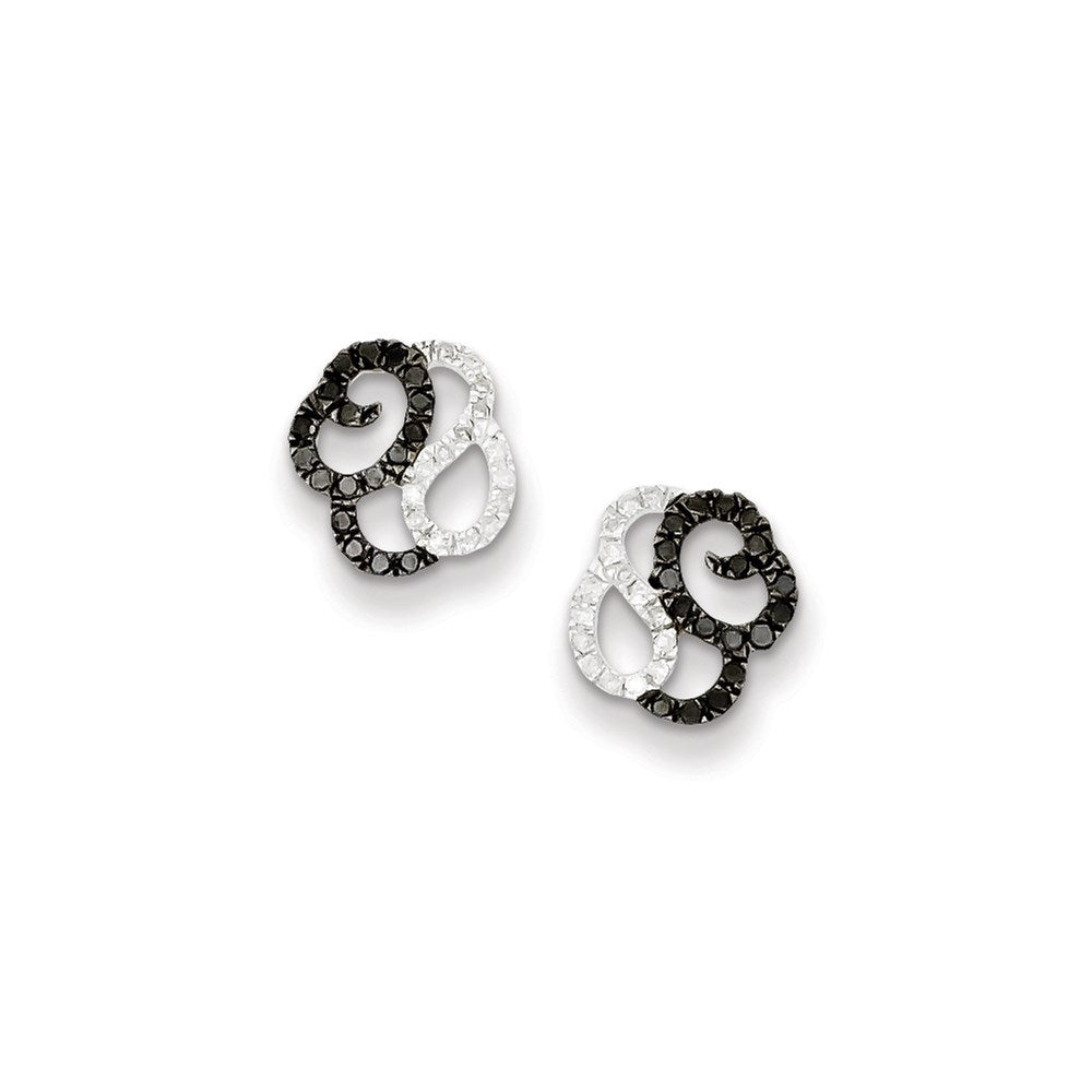 Sterling Silver Black and White Diamond Earrings