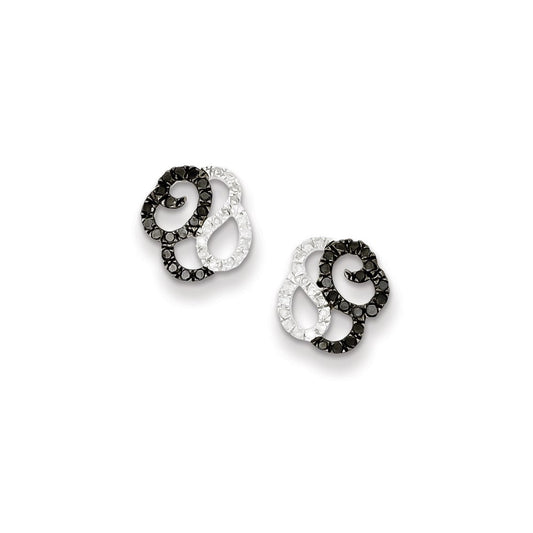 Sterling Silver Black and White Diamond Earrings