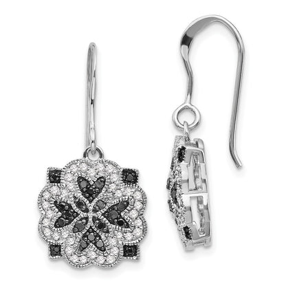 Sterling Silver White u0026 Black Diamond Shepherd Hook Earrings