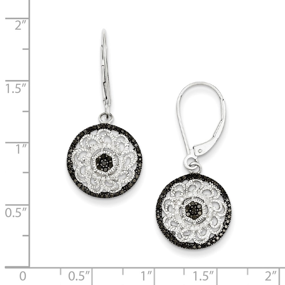 Sterling Silver Black u0026 White Diamond Round Earrings