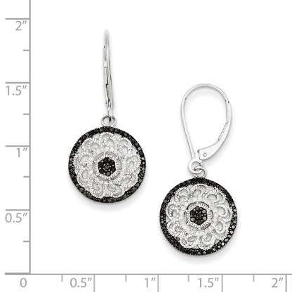 Sterling Silver Black u0026 White Diamond Round Earrings