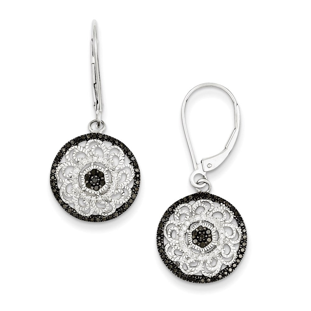 Sterling Silver Black u0026 White Diamond Round Earrings