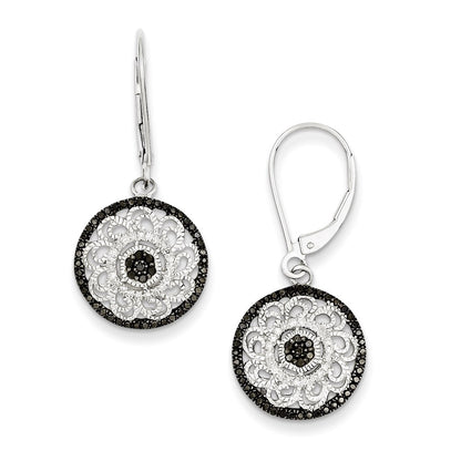 Sterling Silver Black u0026 White Diamond Round Earrings