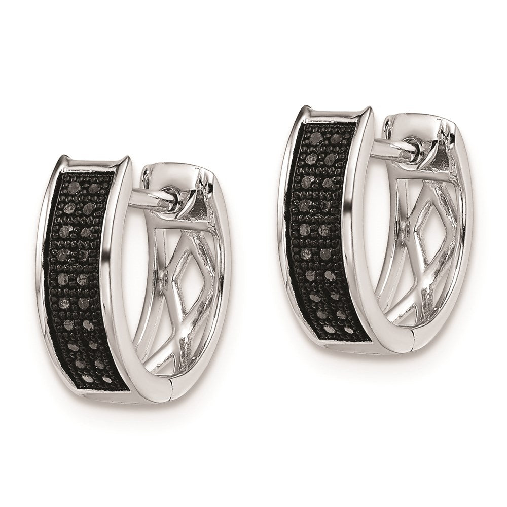 Sterling Silver Rhod Plated Black Diamond Hoop Earrings