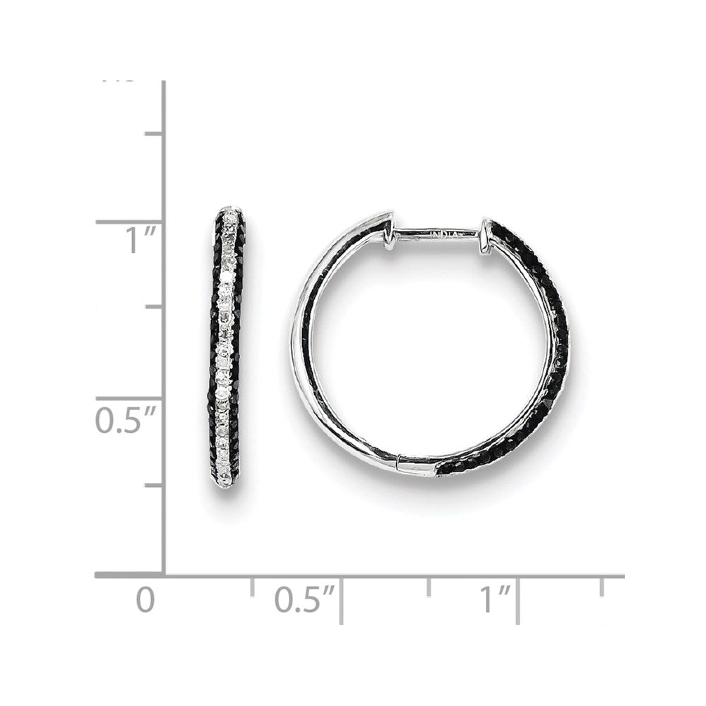 Sterling Silver Black and White Diamond Hoop Earrings