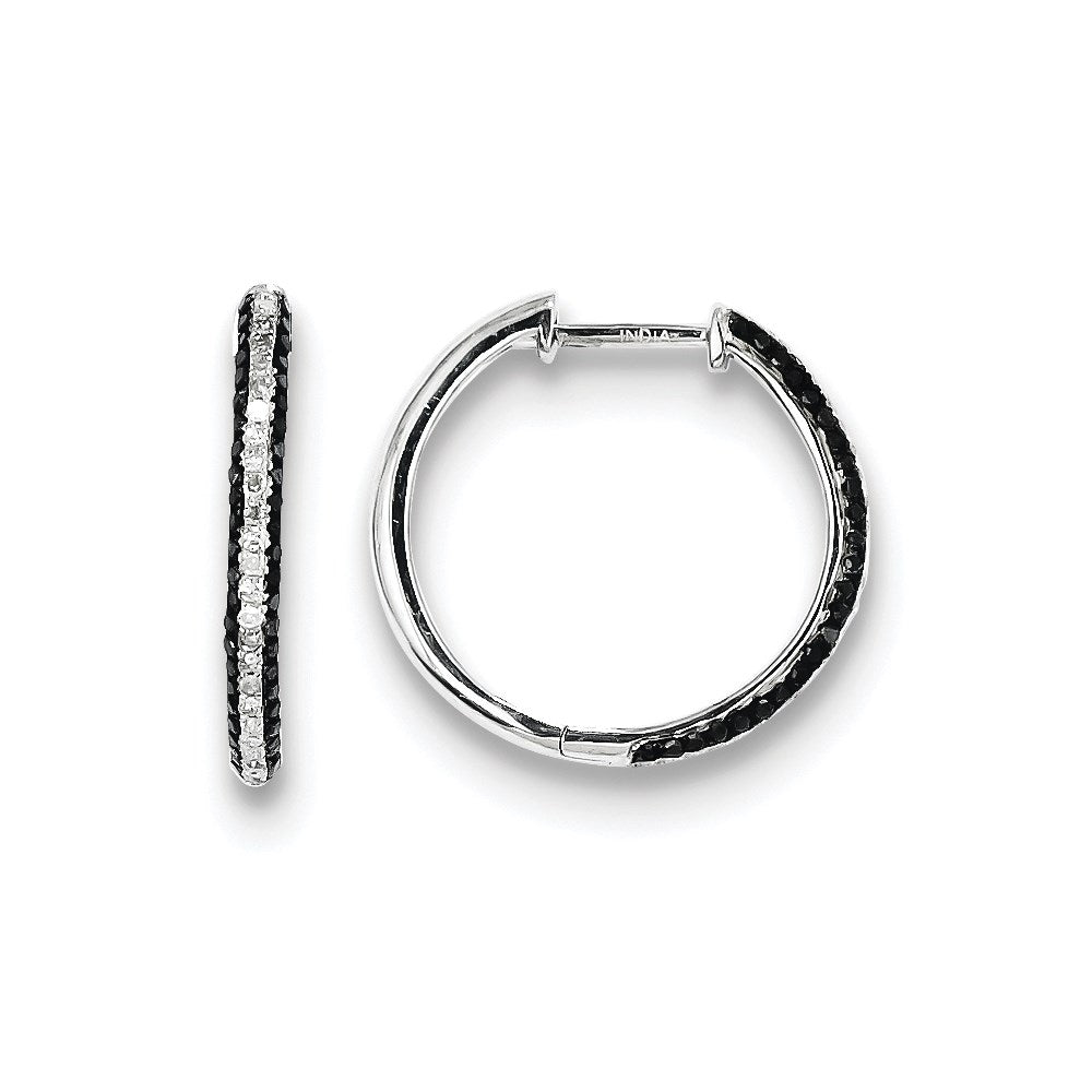 Sterling Silver Black and White Diamond Hoop Earrings
