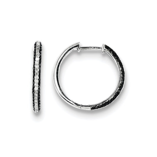 Sterling Silver Black and White Diamond Hoop Earrings