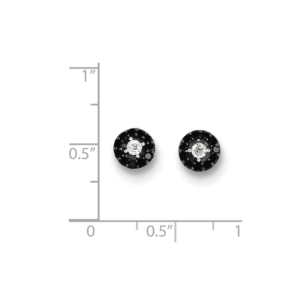 Sterling Silver Black and White Diamond Circle Post Earrings