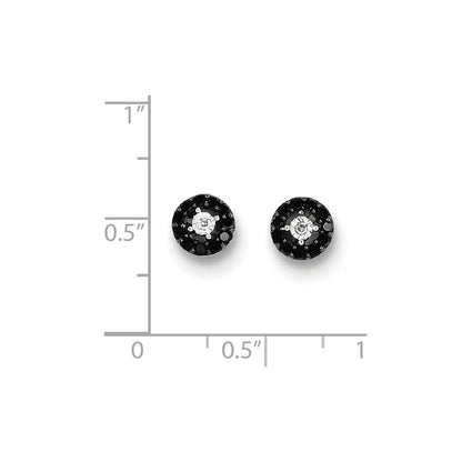 Sterling Silver Black and White Diamond Circle Post Earrings