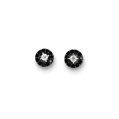 Sterling Silver Black and White Diamond Circle Post Earrings