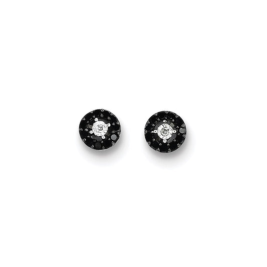 Sterling Silver Black and White Diamond Circle Post Earrings