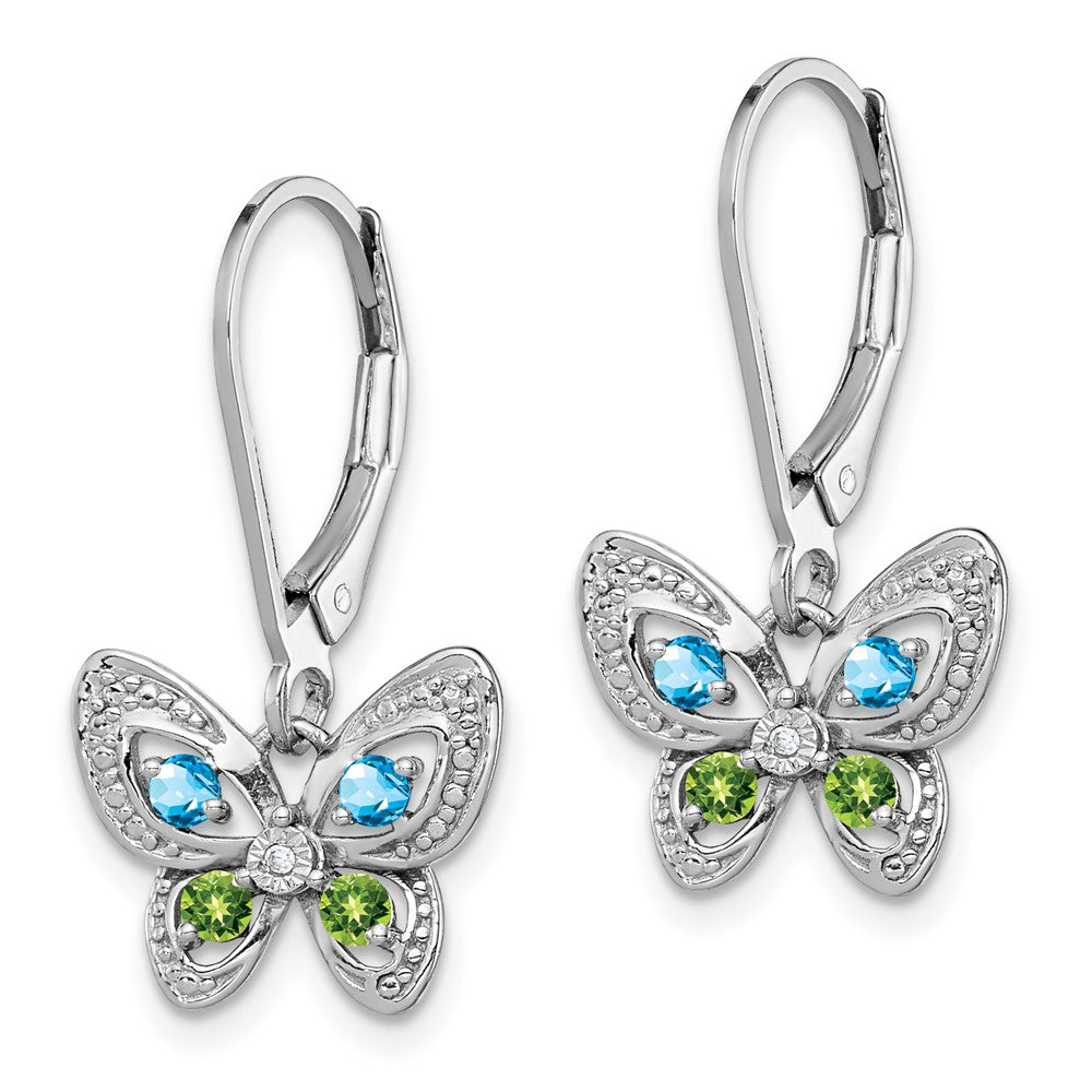 Sterling Silver Rhodium-plated Blue Topaz u0026 Peridot u0026 Diamond Earrings