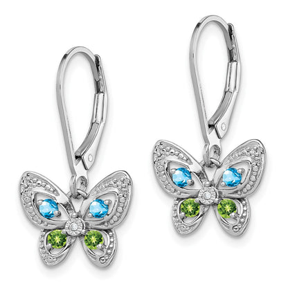 Sterling Silver Rhodium-plated Blue Topaz u0026 Peridot u0026 Diamond Earrings