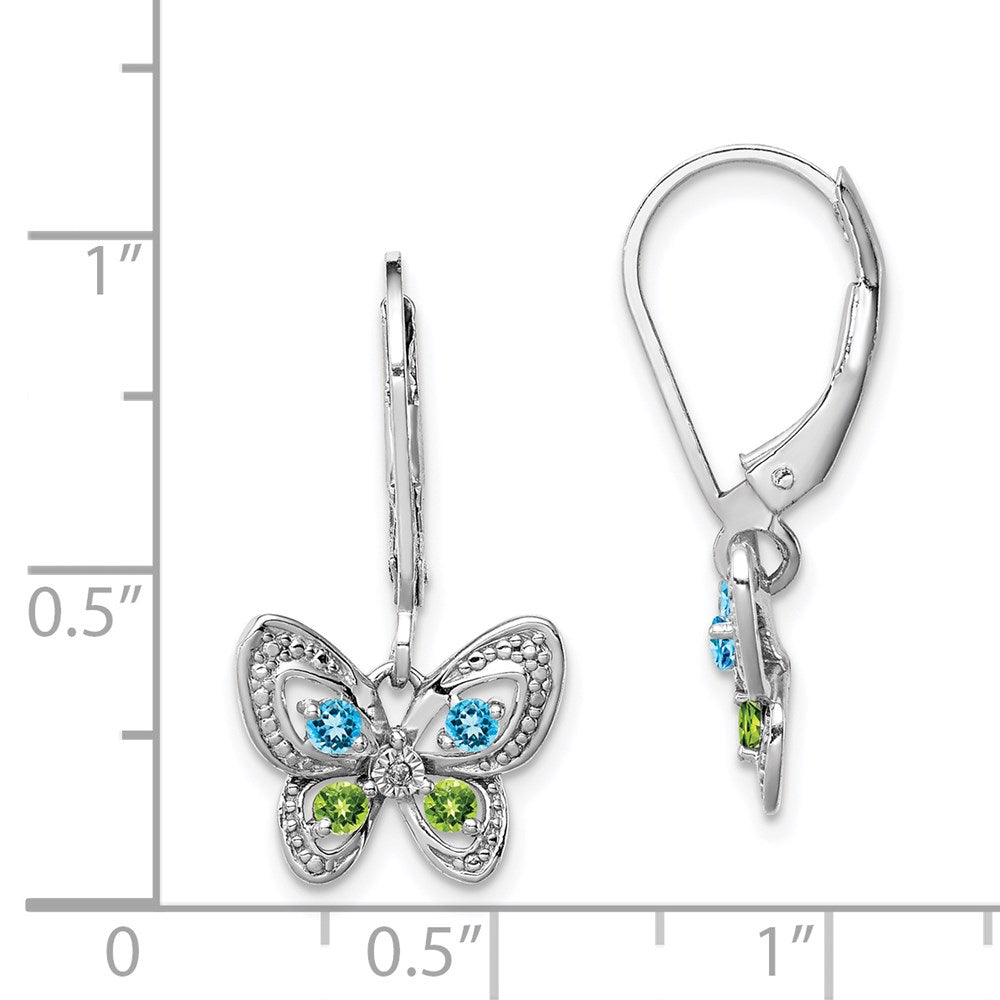 Sterling Silver Rhodium-plated Blue Topaz u0026 Peridot u0026 Diamond Earrings