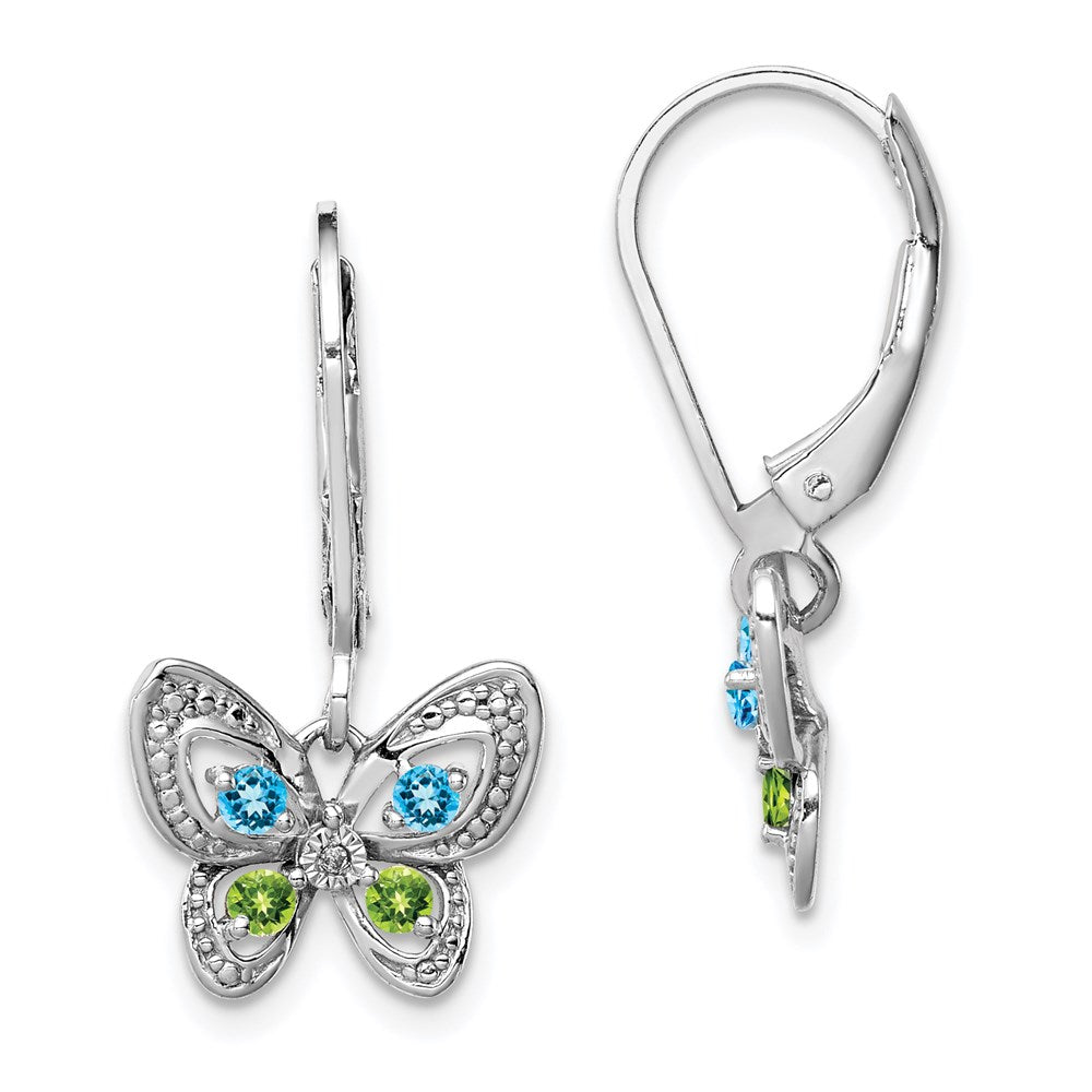 Sterling Silver Rhodium-plated Blue Topaz u0026 Peridot u0026 Diamond Earrings