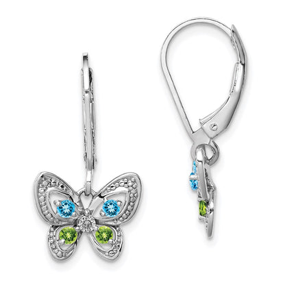 Sterling Silver Rhodium-plated Blue Topaz u0026 Peridot u0026 Diamond Earrings