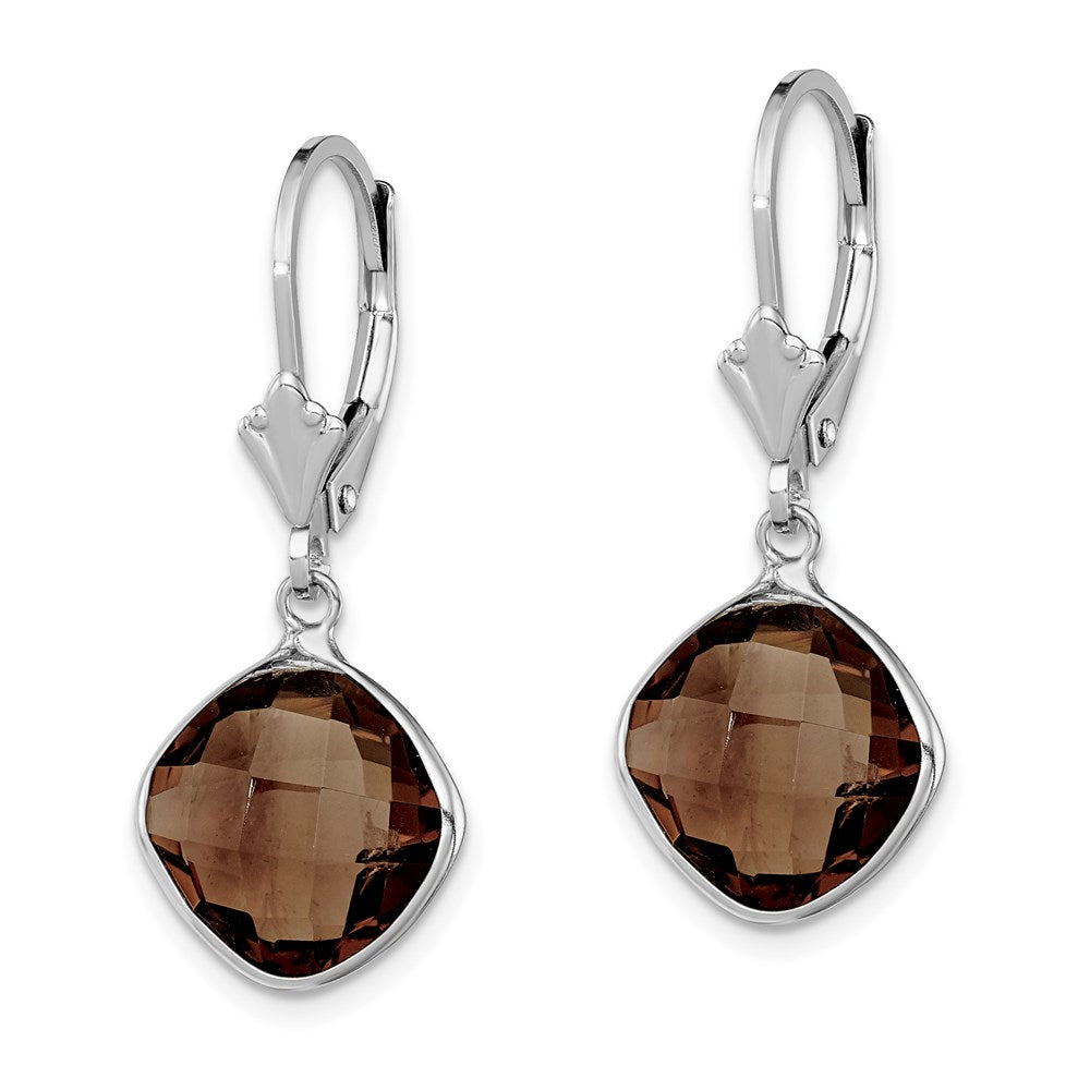 Sterling Silver Rhodium-plated Smoky Quartz Dangle Lever Back Earrings