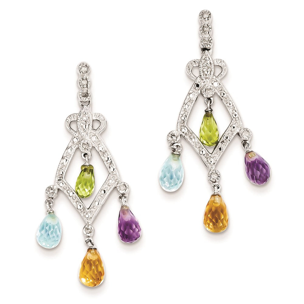 Sterling Silver Gemstone u0026 Diamond Dangle Earrings