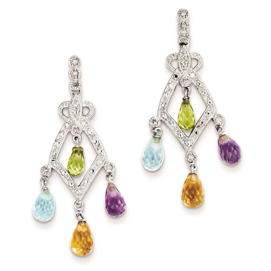 Sterling Silver Gemstone u0026 Diamond Dangle Earrings