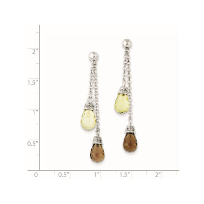 Sterling Silver Lemon Quartz u0026 Smoky Quartz u0026 Diamond Dangle Earrings