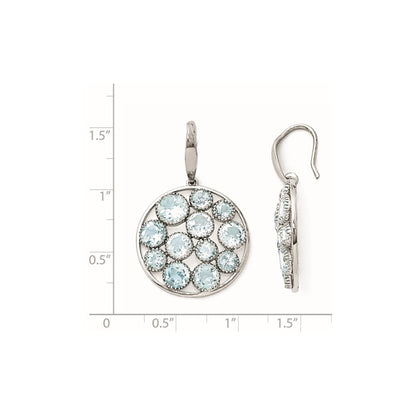 Sterling Silver Rhodium Plated Round Blue Topaz Earrings