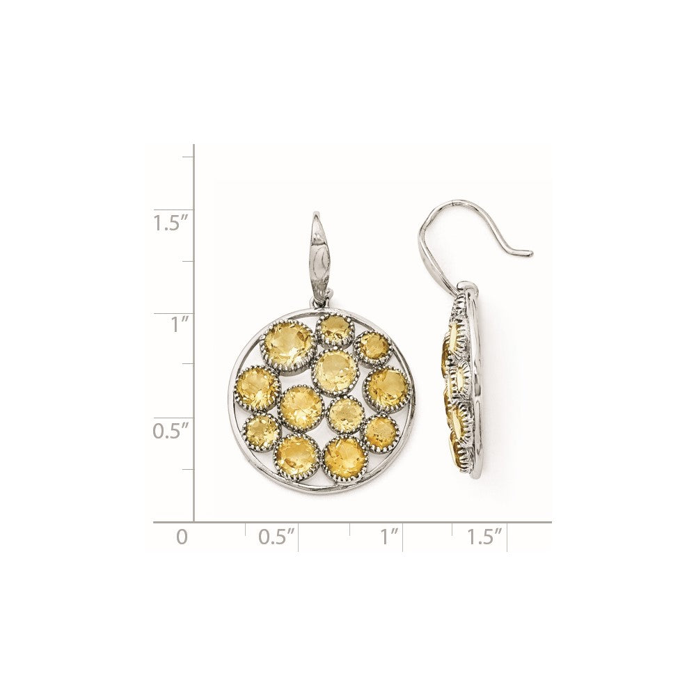 Sterling Silver Rhodium Plated Round Citrine Earrings