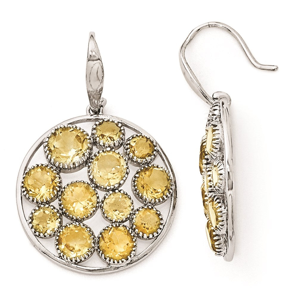 Sterling Silver Rhodium Plated Round Citrine Earrings