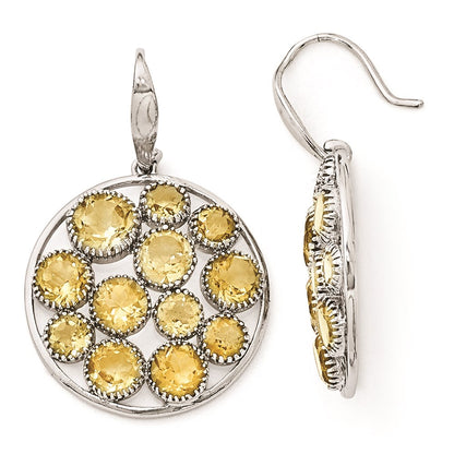 Sterling Silver Rhodium Plated Round Citrine Earrings