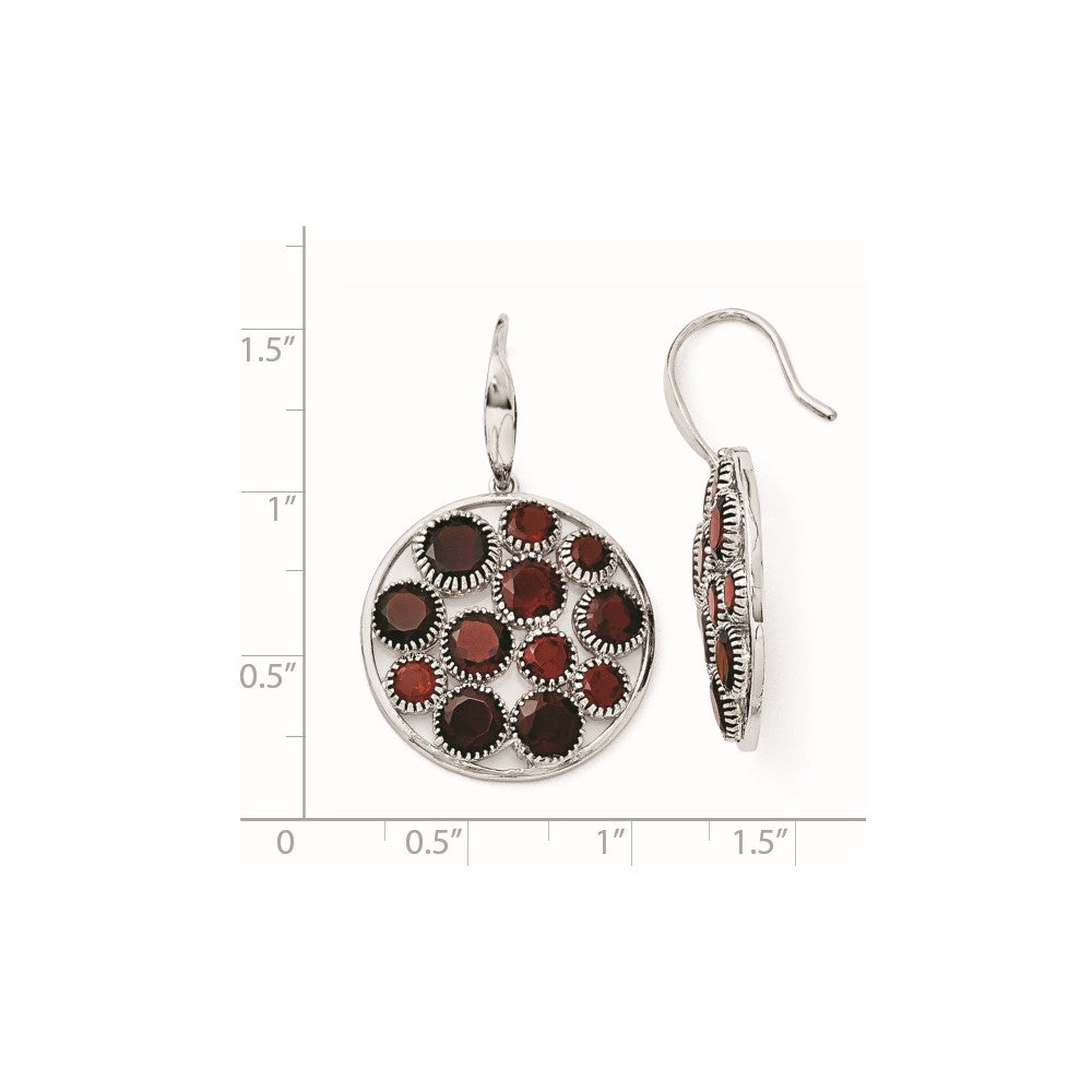 Sterling Silver Rhodium Plated Round Garnet Earrings