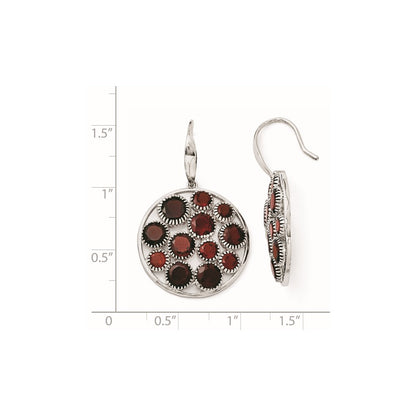 Sterling Silver Rhodium Plated Round Garnet Earrings