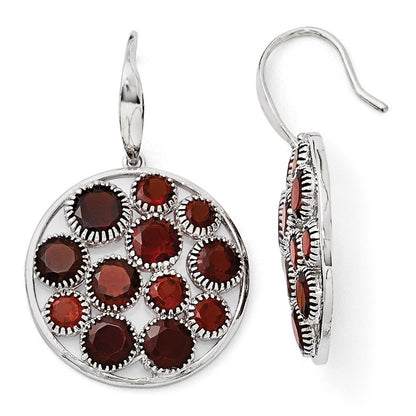 Sterling Silver Rhodium Plated Round Garnet Earrings