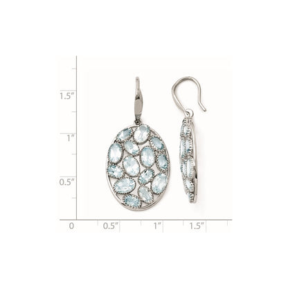 Sterling Silver Rhodium Plated Oval Blue Topaz Earrings