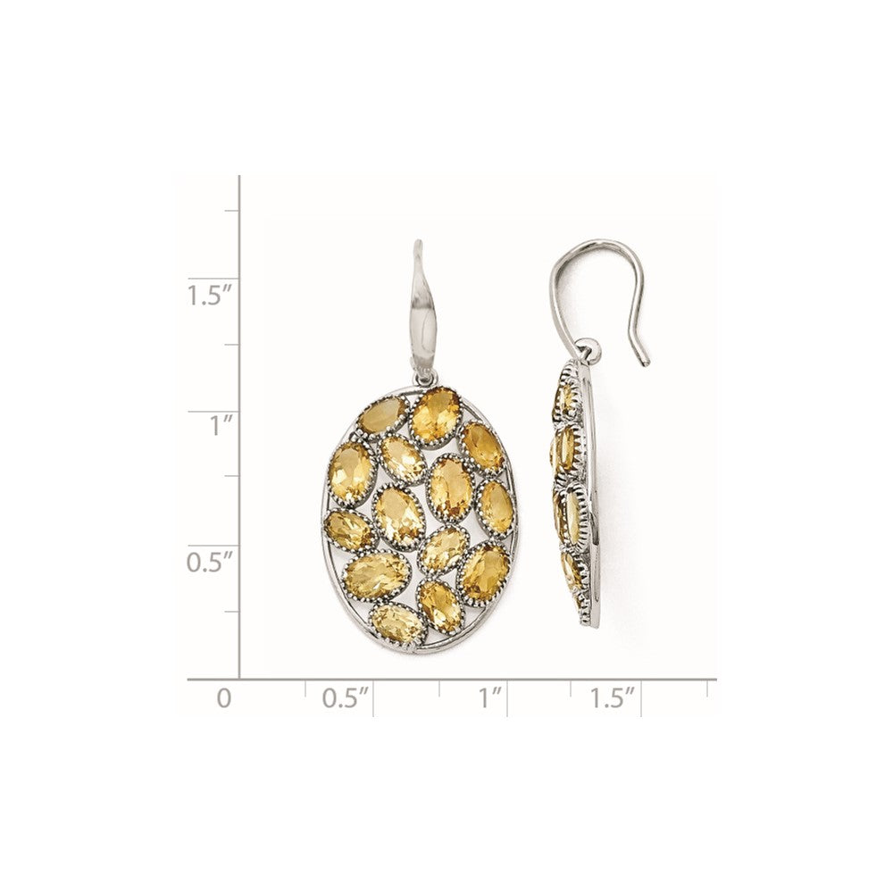 Sterling Silver Rhodium Plated Oval Citrine Earrings