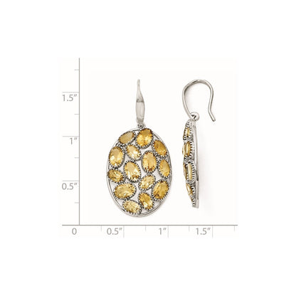 Sterling Silver Rhodium Plated Oval Citrine Earrings