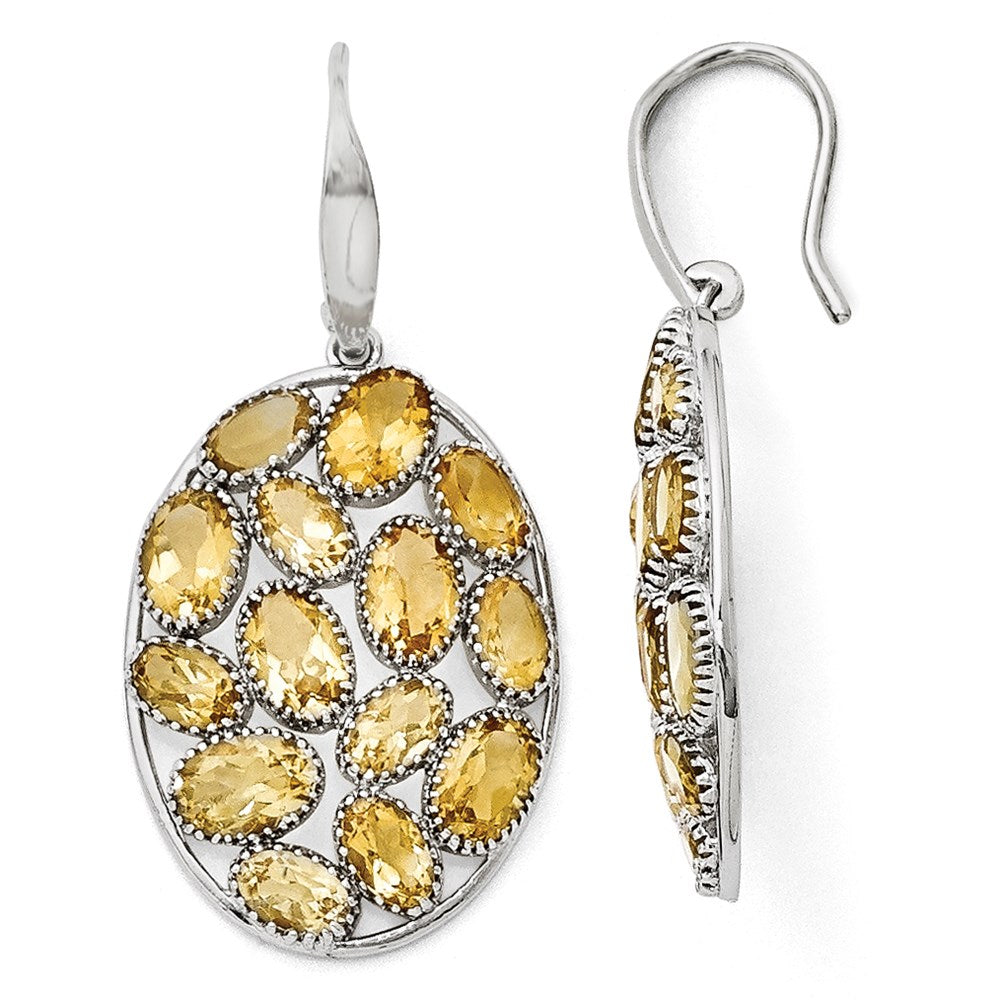 Sterling Silver Rhodium Plated Oval Citrine Earrings