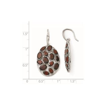 Sterling Silver Rhodium Plated Oval Garnet Earrings