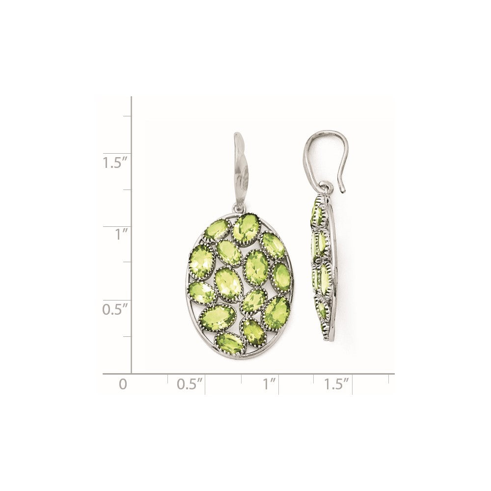 Sterling Silver Rhodium-plated Oval Peridot Earrings