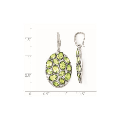 Sterling Silver Rhodium-plated Oval Peridot Earrings