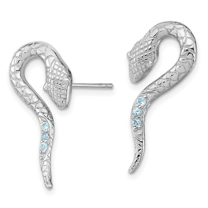 Sterling Silver Rhodium-plated w/Blue Topaz Snake Post Earrings